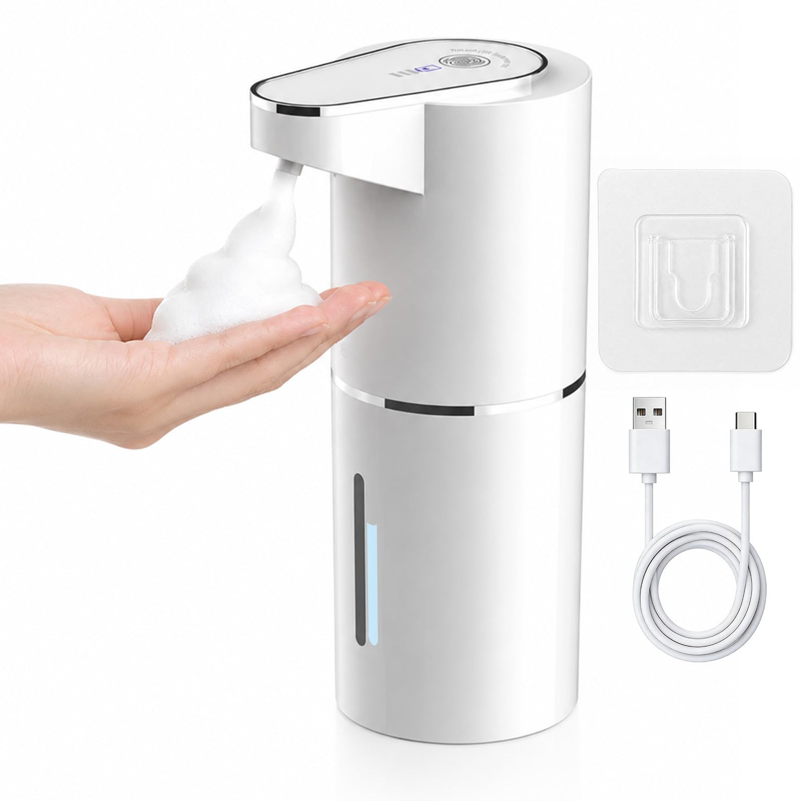 Automatic Liquid Soap Dispenser, 350ml Rechargeable Touchless Wall Mounted Soap Dispenser with 4 Adjustable Levels, IPX5 Waterproof Electric Hand Soap Dispenser for Kitchen and Bathroom (White)