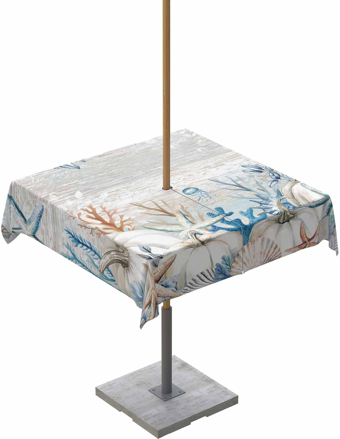 Outdoor Tablecloth with Umbrella Hole & Zipper, Fall Thanksgiving Rectangle Tablecloth 60x84 Inch, Orange Grey Pumpkins Rustic Botanical Patio Table Cover Waterproof Table Cloth for Party