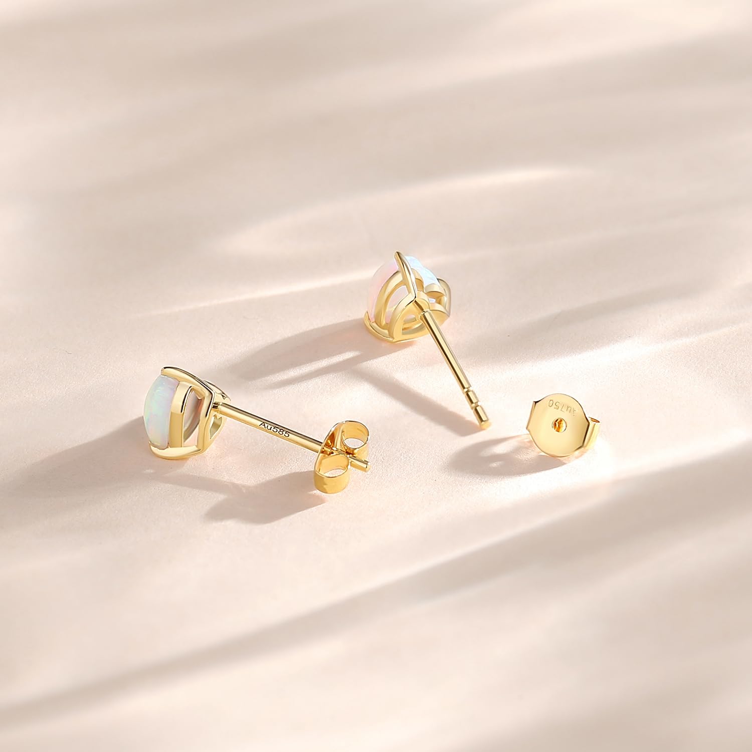FANCIME Solide 14 Karat 585 Gelb/Weiß Gold Heart Klein Ohrstecker Ohrringe mit Natürlich/Synthetisch Edelstein Schmuck für Damen Mädchen Mama, Größe: 5 * 5 mm