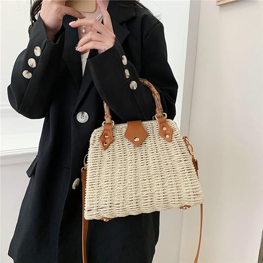 BORSA VINTAGE IN rattan di vimini intrecciato in plastica EUR 35,57