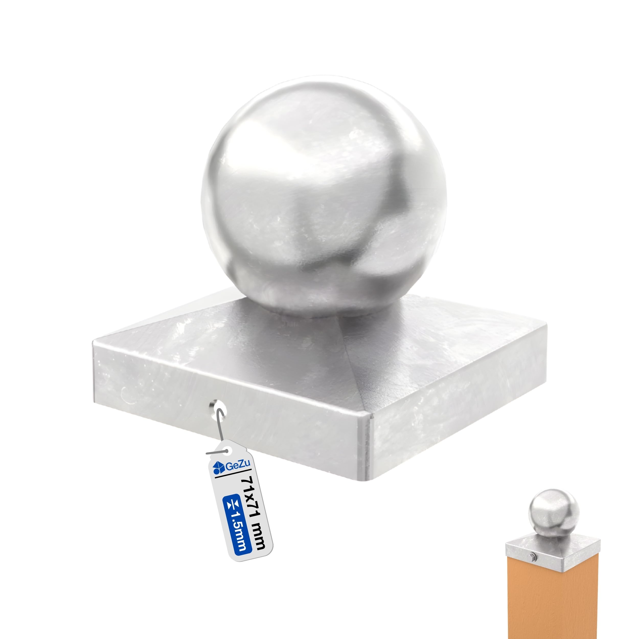 GeZu Impex Post Cap 71 x 71 mm Hot Dip Galvanised Ball Square Fence Post top caps Metal