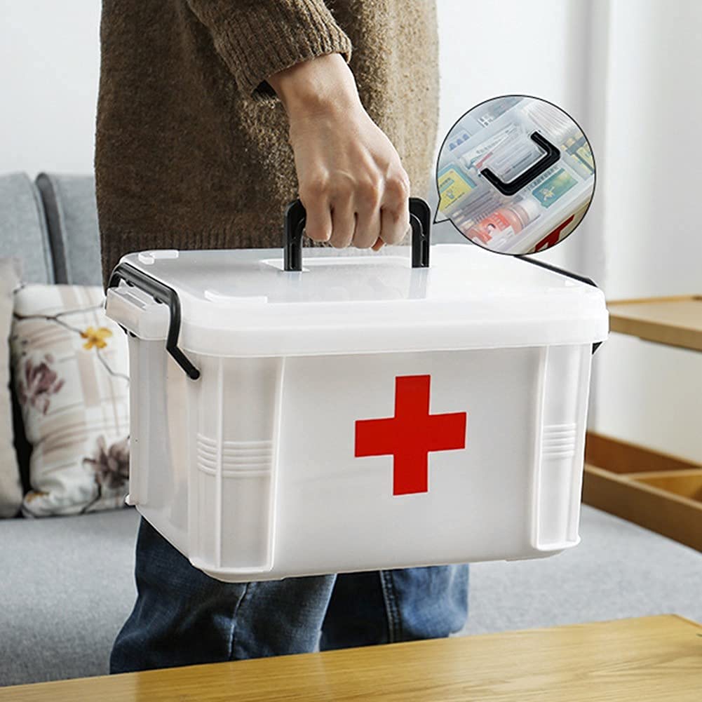 Armadietto per medicinali in plastica per la casa, contenitore di pronto soccorso compartimentato per l'organizzazione dei farmaci, design compatto e leggero