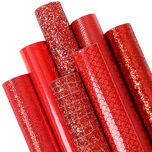 ZAIONE Red Faux Leather Sheets: 7Pcs 8x12Inch Glitter PU Synthetic Leatherette for Bows Crafts