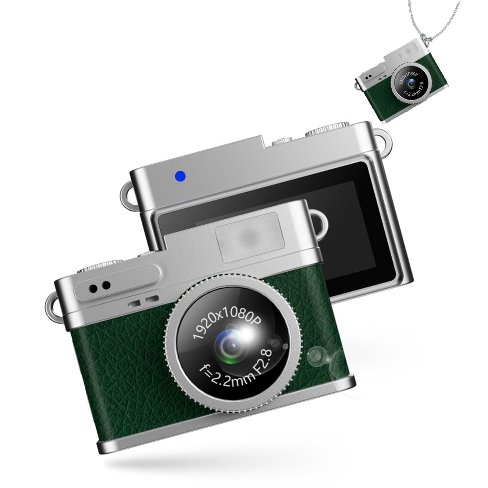 Bewinner Mini Keychain Camera, 1080P 2MP Mini Thumb Sized Camera, 1080P FHD Retro Digital Cameras, Portable Micro Video Camcorder with OTG Adapters for Photo Video Travel (Green)