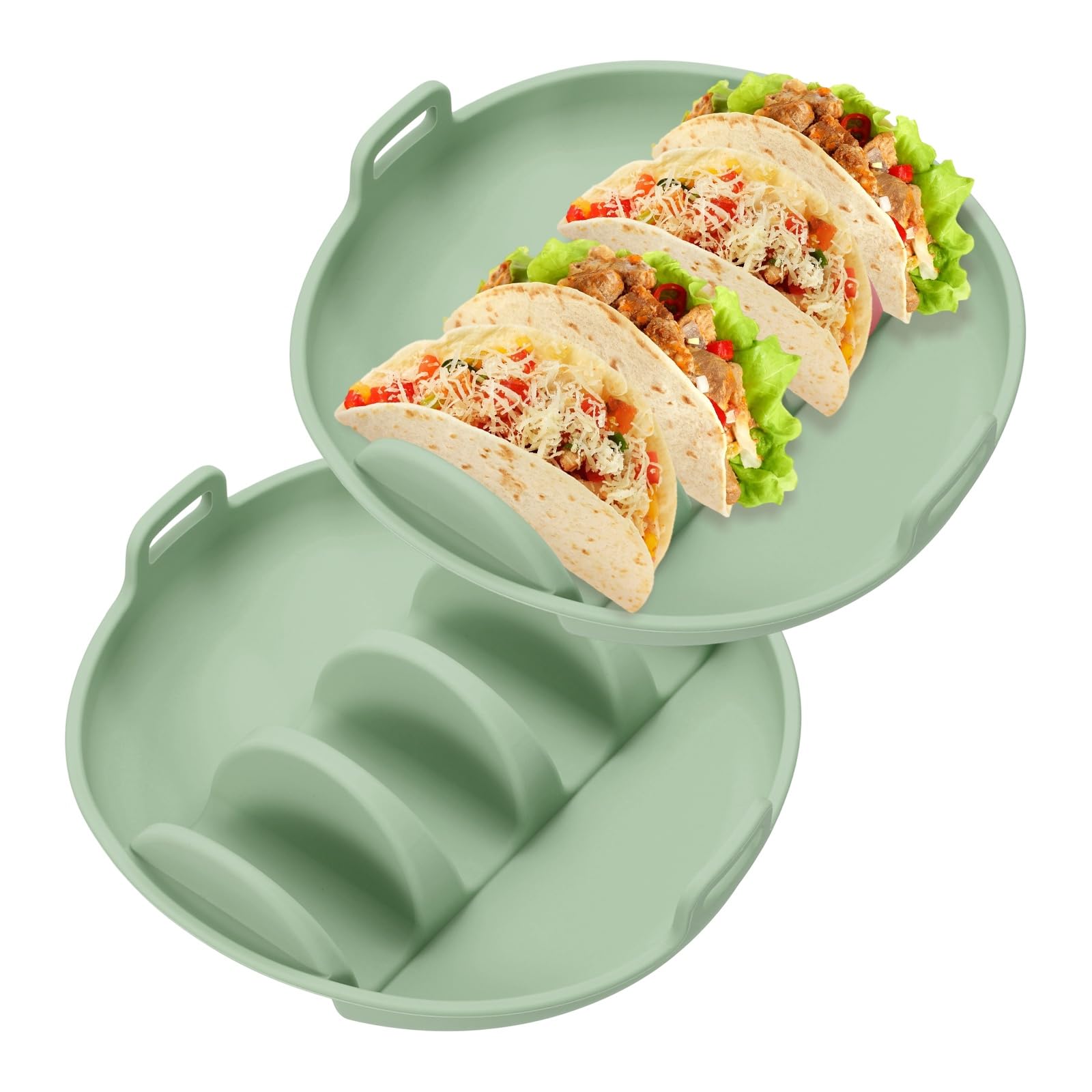 sourcing map 2 Pcs Taco Holder, Silicone Taco Plates with Dividers Reusable Serving Tray Plates with Handle for Party Dishwasher & Microwave Safe, Green