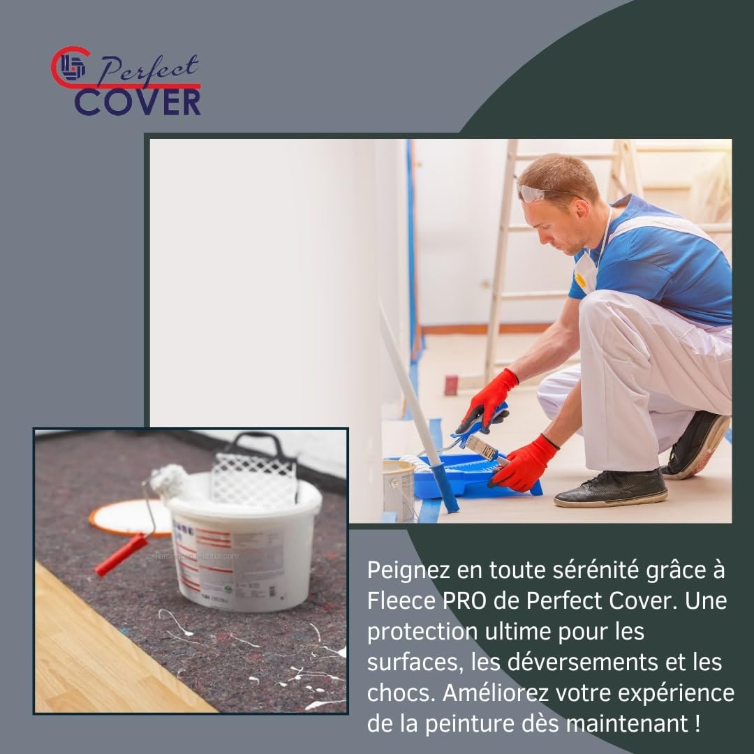 Perfect Cover Schildersvlies Pro - Rouleau de Protection de Sol Haute Qualité - Non-Tissé Résistant aux Liquides - Antidérapant et Robuste - Idéal pour Travaux de Peinture et de Rénovation (1m x 50m)