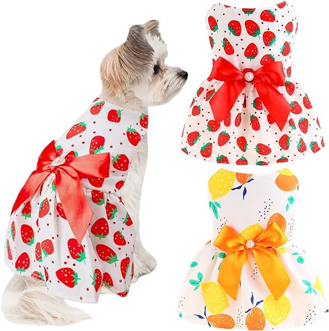 KUTKUT 2 Pcs Dog Girl Dresses, Small Dogs Clothes Girls Outfit for Pets
