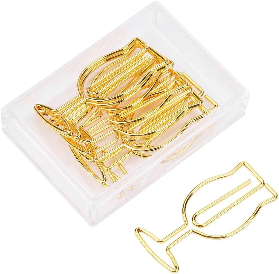 10pcs Gold Paper Clips, Electroplating Metal Goblet Shaped