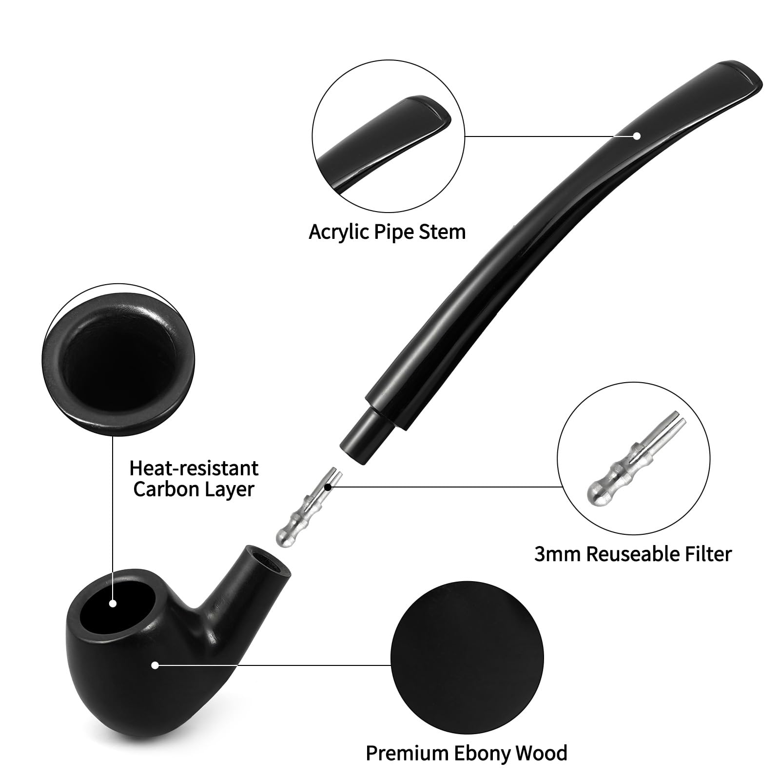 Amazon.com: Joyoldelf Tobacco Pipe, Luxury Wooden Smoking Pipe with Pipe  Stand, Ebony Tobacco Pipes for Smoking with Pipe Scraper, Gift Box and  Smoking Accessories : Health & Household