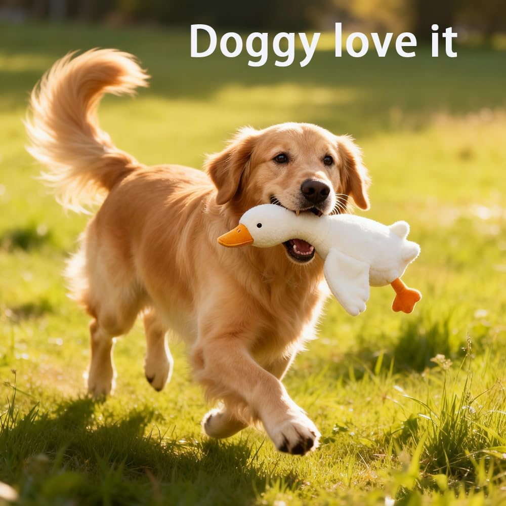 Large Plush White Duck Dog Toy Realistic Goose,Calming Puppy Long Lasting Pet Chew Plush White Duck Dog Toy for Small/Medium/Large Dogs,Interactive Dog Toys for Chewing, Playing (51.2in)