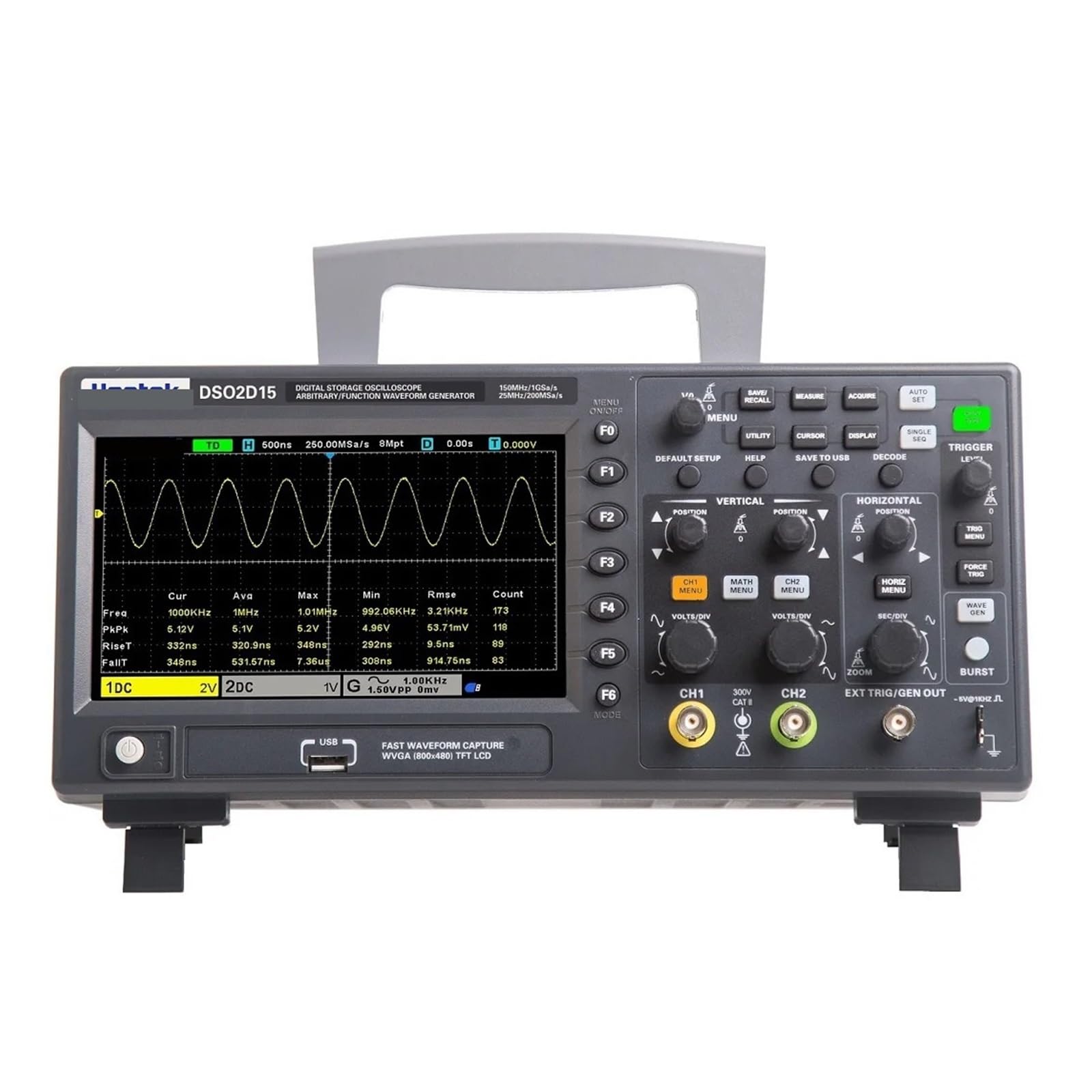 Osciloscopio Digital DSO2C10 DSO2D15 DSO2D10 DSO2C15 2 Canales 100Mhz/150Mhz Ancho de Banda U+S+B medidor portátil(DSO2D15)