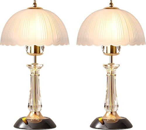 Miniatura 10 de Lámpara de mesa de cristal, lámpara de noche regulable con interruptor de encendido/apagado, modernas lámparas de vidrio para mesitas de noche,