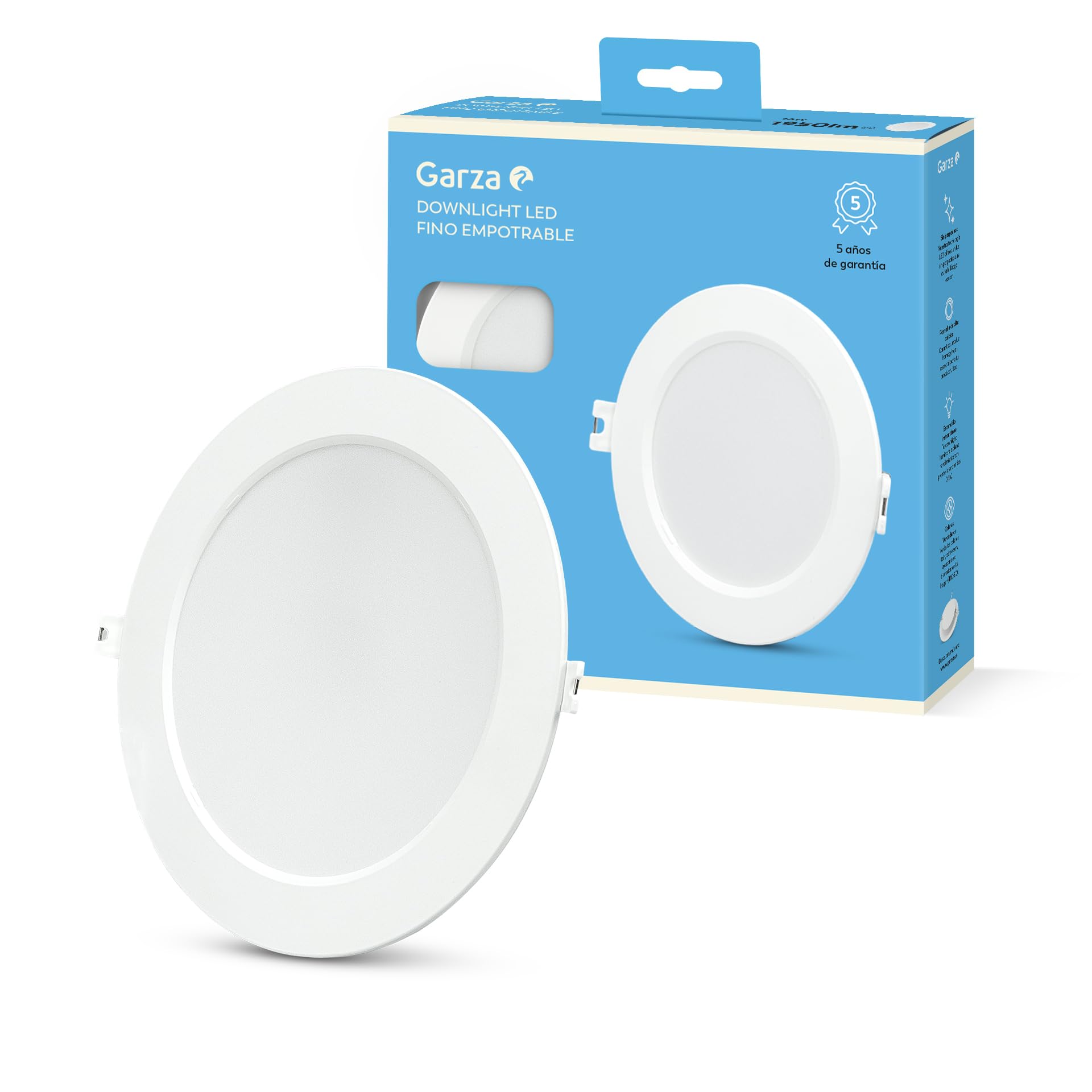 Garza - Circular Recessed LED Downlight Extra Flat Porthole, 22 cm, 18W, 4000K Neutral Light, 1950lm, 30,000h, IP20, White, Energy Saving 80%