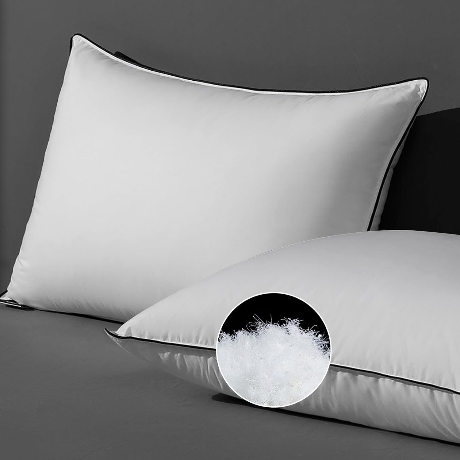 DWR Cloud-Like Luxury Feathers Down Pillows Set of 2, Soft & Fluffy Support with 100% Organic Cotton Cover, Ideal for Back & Stomach Sleepers – Not for Firm Pillow Lovers (20"x30")