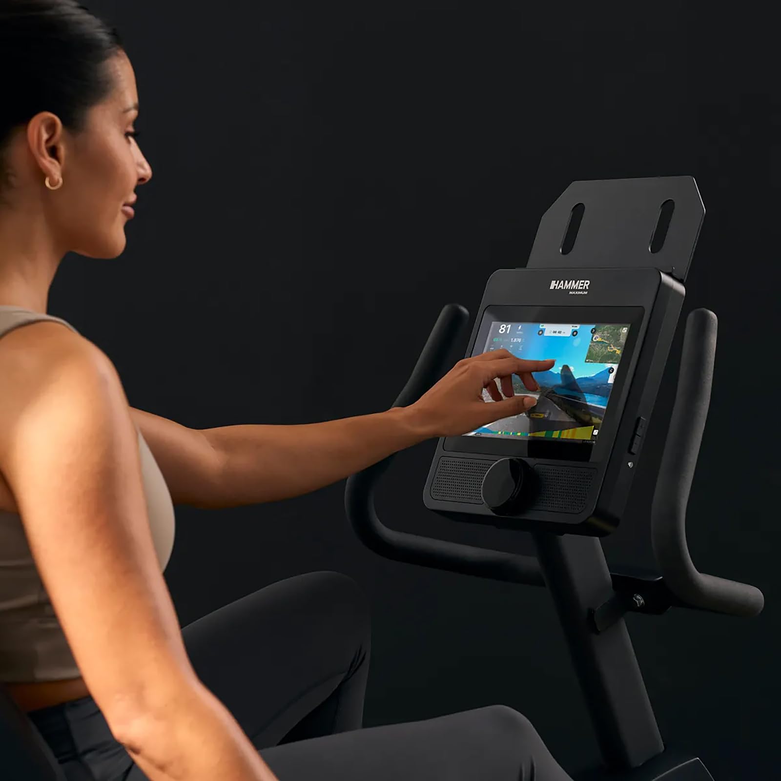 HAMMER Liegeergometer RB 8000 – Recumbent Bike elektrisch, TFT-Touchscreen, 17 Programme, 14 kg Schwungmasse, ergonomischer Sitz & Rückenlehne, Pulsmessung, gelenkschonendes Fitnessgerät