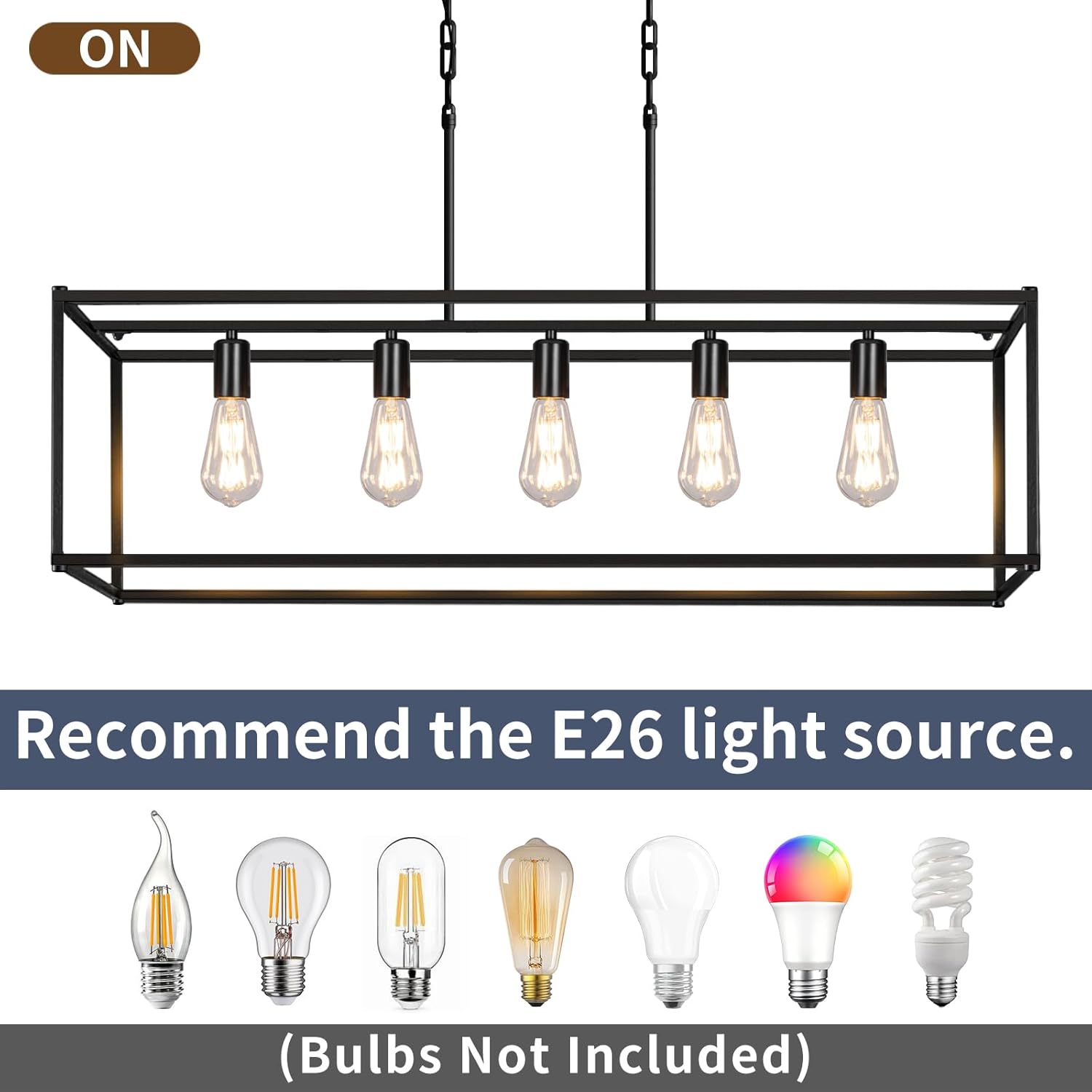 Modern Rectangle Linear Pendant Light, Black Chandelier for Dining Living Room Hallway,5 Lights Kitchen Island Lighting