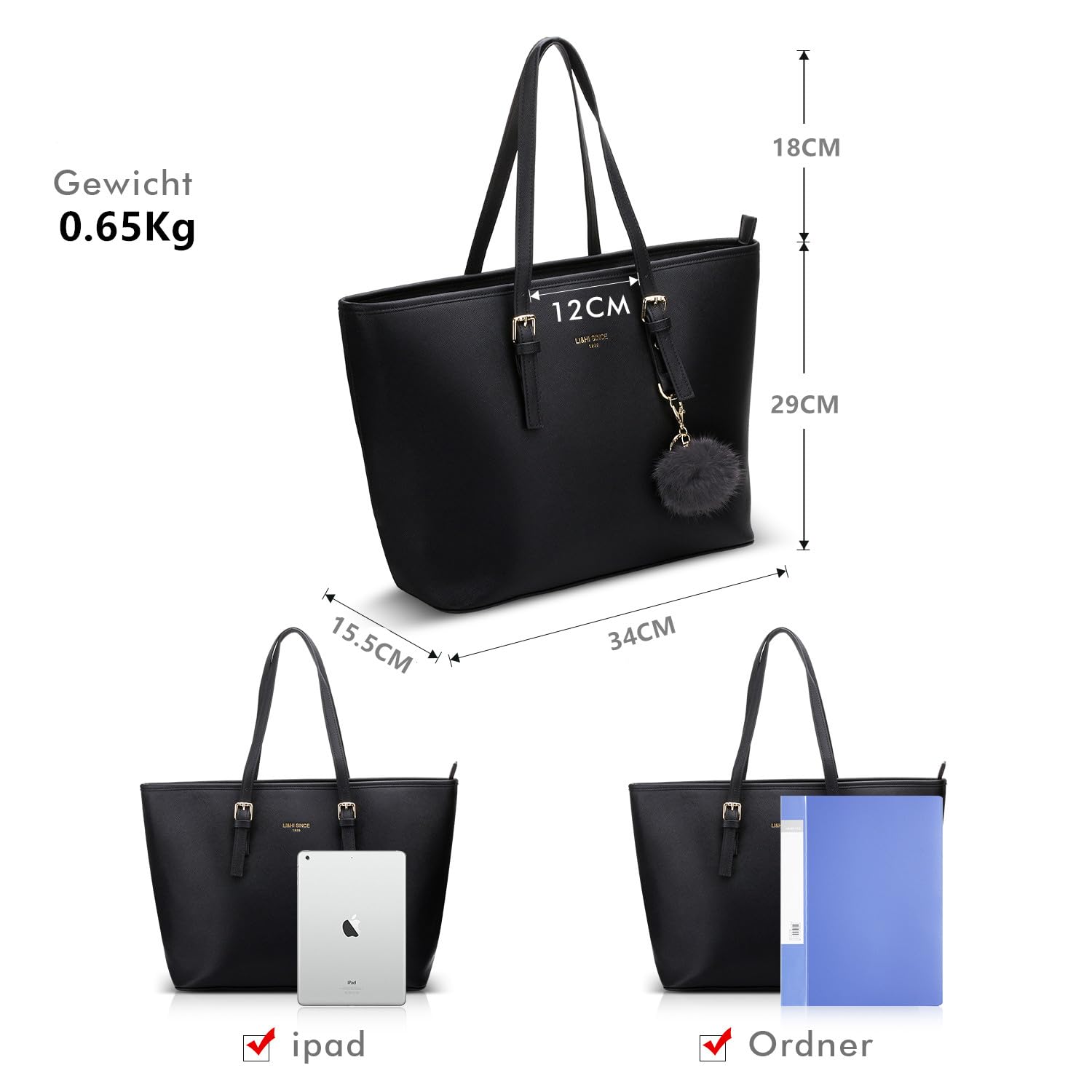 LI&HI Borsa Donna Elegante Borsa Semplice Borse Donne Semplice Tinta Unita Grande Capacità a Mano Borse Tela Borse Tracolla Borse Con Pelliccia palla peluche portachiavi