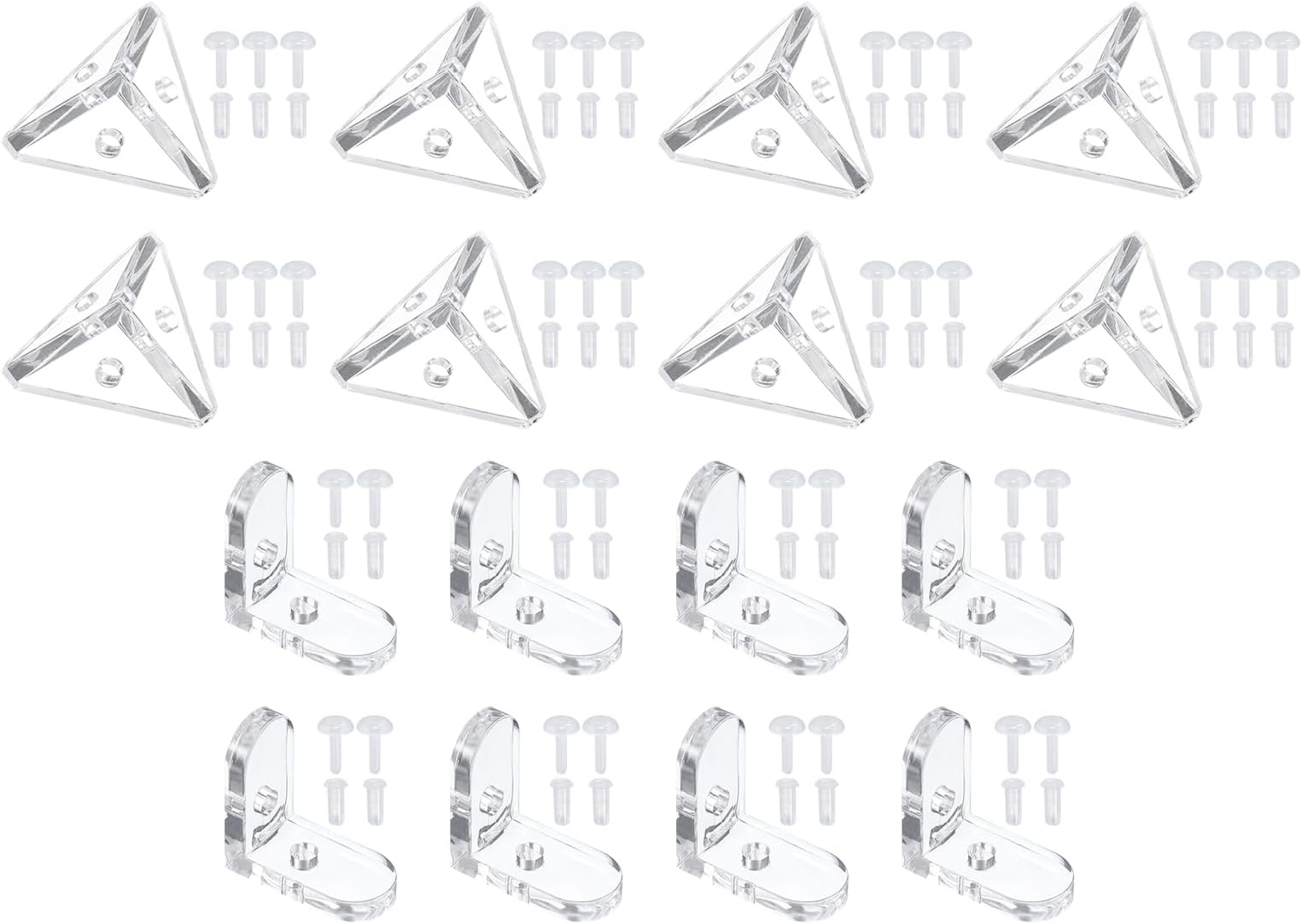 sourcing map 24 Set Acrylic Corner Bracket L-Shaped and Triangle Corner Connector Joint Hanger Brace Brackets Translucent w/Snap for Reinforcement Connecting Furniture