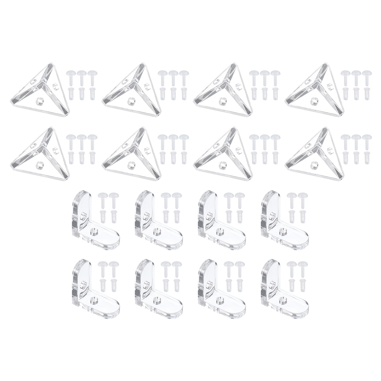 sourcing map 8 Set Acrylic Corner Bracket L-Shaped and Triangle Corner Connector Joint Hanger Brace Brackets Translucent w/Snap for Reinforcement Connecting Furniture