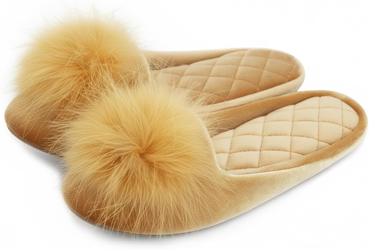 GRITHEIM Women's Fuzzy Pom Pom Velvet Memory Foam House Slippers Ladies Cozy Chenille Knit Bedroom Slippers Non-slip Sole Indoor Outdoor