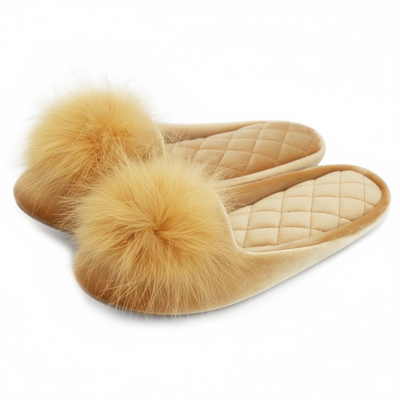 GRITHEIM Women's Fuzzy Pom Pom Velvet Memory Foam House Slippers Ladies Cozy Chenille Knit Bedroom Slippers Non-slip Sole Indoor Outdoor