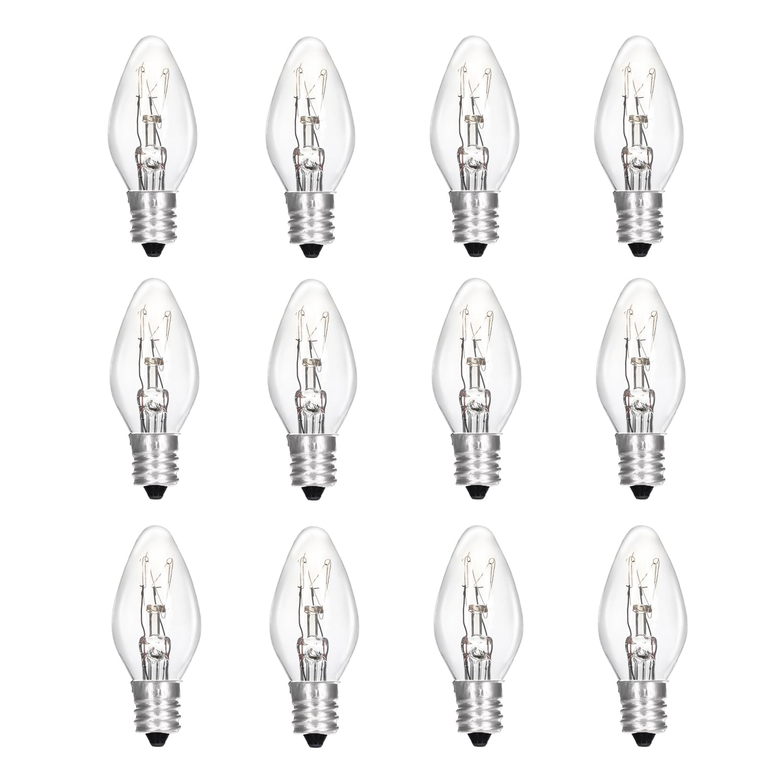Paquete de 12 bombillas Scentsy de 15 vatios y 120 V, bombillas de repuesto C7, bombillas de lámpara de sal regulables con base E12 para luz nocturna, calentador de velas