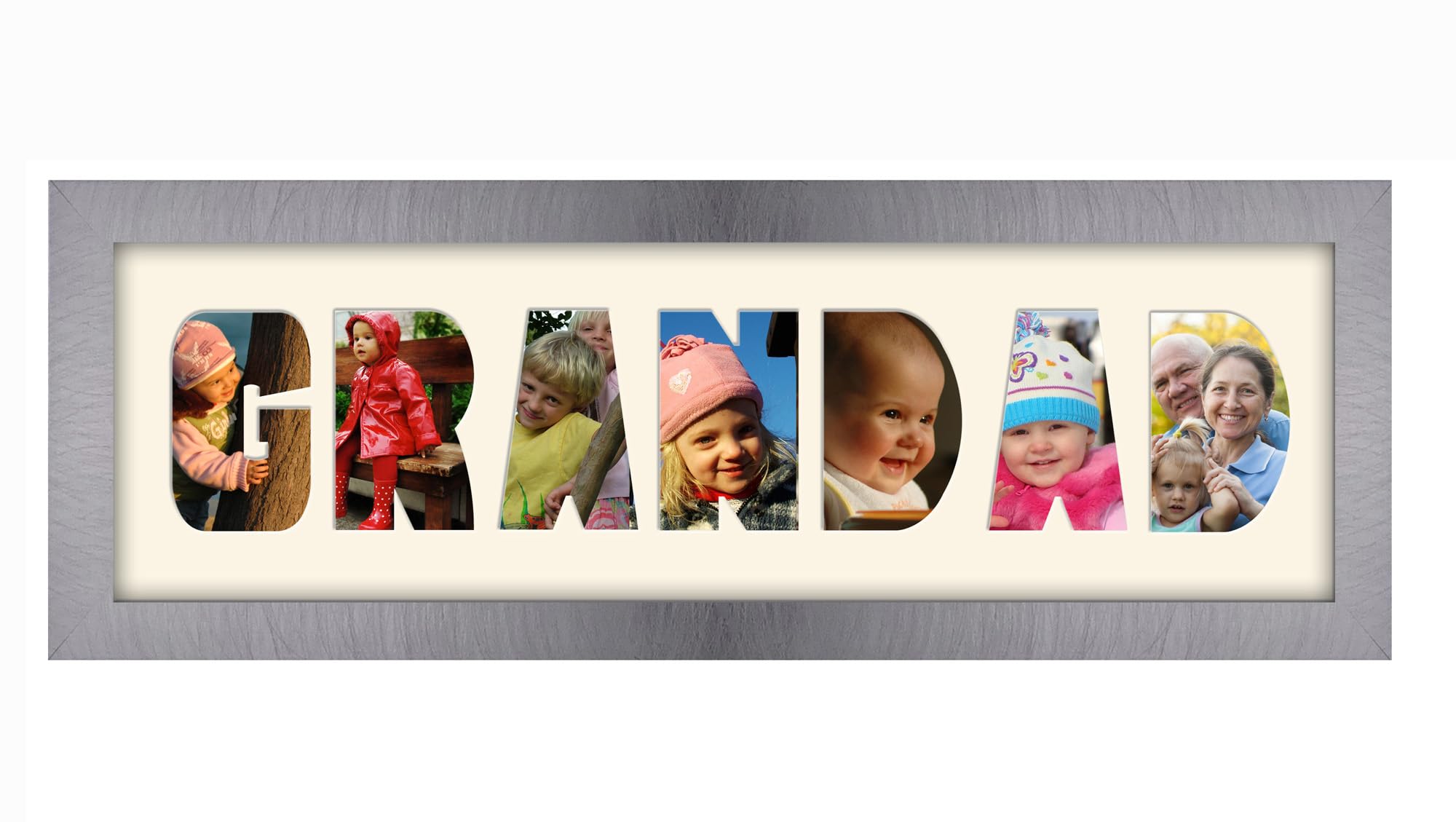 Photos In A Word Brushed Silver Finish Frame Cream Mount Grandad Photo Frame Letter Word Name Frame Single Mounted 1349A (Brushed Silver Finish Frame Cream Mount)
