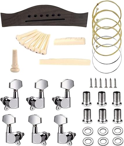 Juego de accesorios de guitarra para guitarra, pasadores de puente de palisandro, tuercas de sillín (3 izquierdas + 3 derechas), 6 cuerdas de