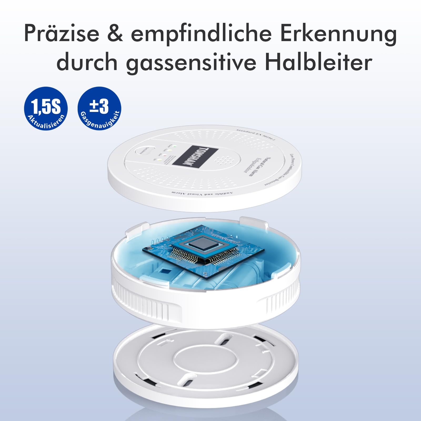 Gasmelder Erdgasdetektor CH4/Propan/Methan 100% Batteriebetrieben - Kombinierter Gasalarm mit Optischem & Akustischem Alarm - Gassensor für Sicherheit in Haushalt (Batterie enthalten)