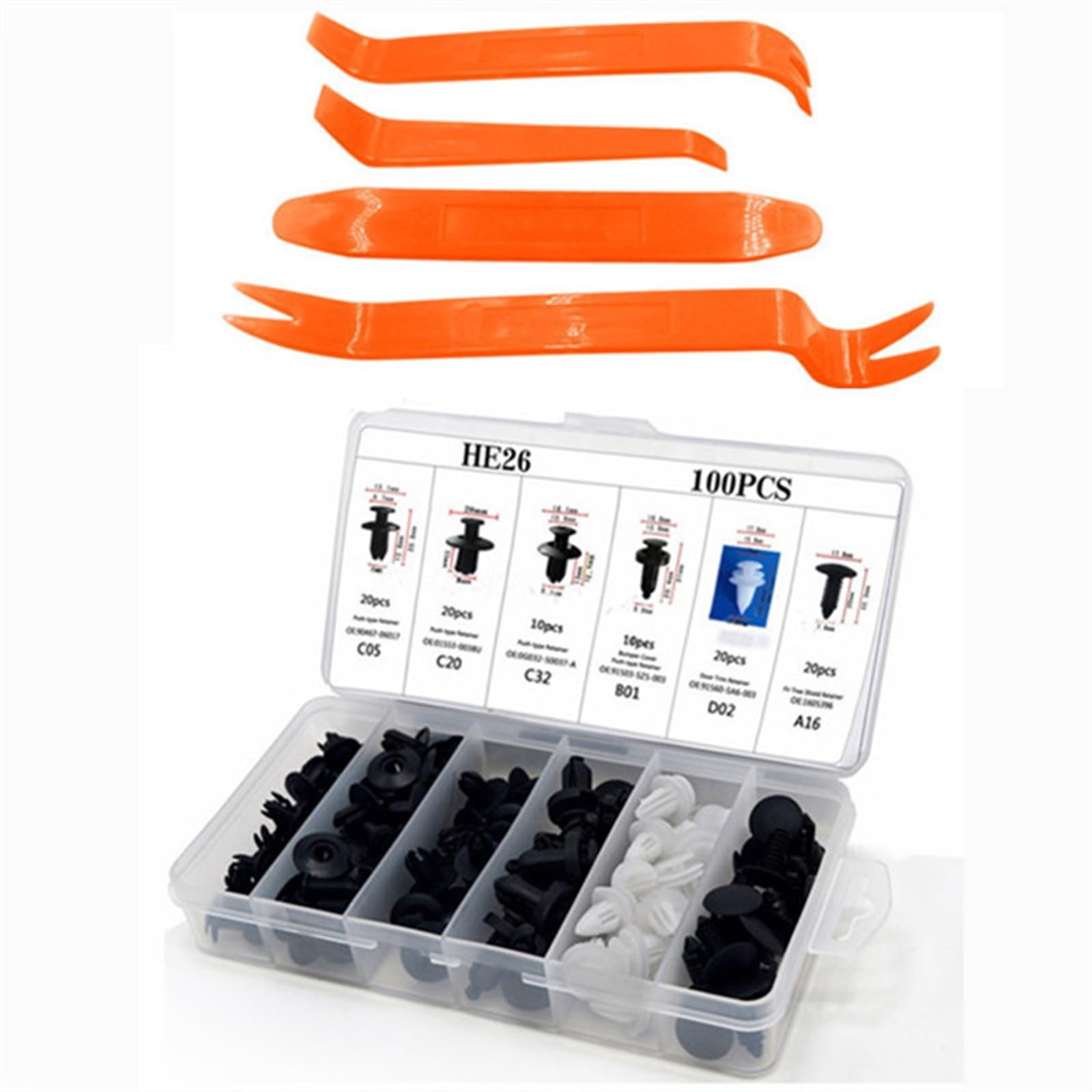 Viti e accessori 1 Set Di Clip Fissaggio Per Auto, In Plastica, Con Perno Fisso, Rivetto Filettato Per Finiture Portiere Paraurti Parti Riparazione(100 Pcs Box Tool B)