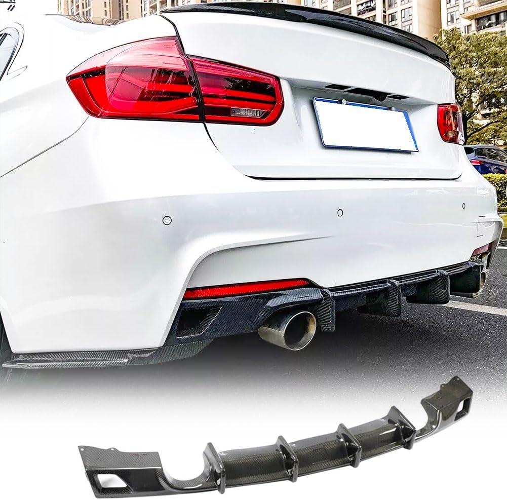 Real Carbon Fiber F30 Rear Diffuser Compatible with BMW 3 Series F30 M Sport Sedan 2014-2018 320i 328i 330i 335i 340i Rear Lower Bumper Lip Spoiler Splitter Body Kit