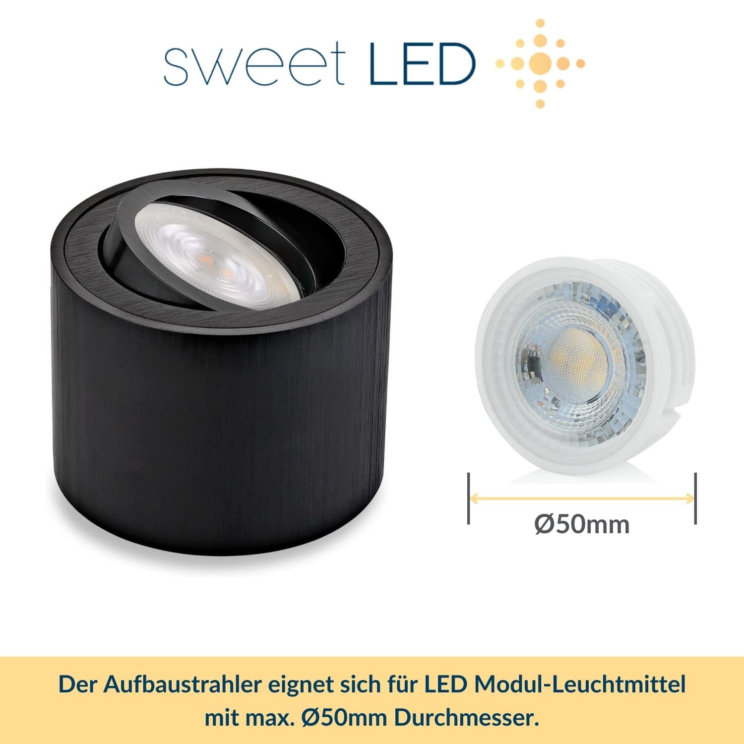 Sweet Led - Faretto da soffitto piatto, nero spazzolato, proiettore da soffitto in alluminio, con modulo LED da 5 W, orientabile, rotondo, 230 V, luce calda da soffitto