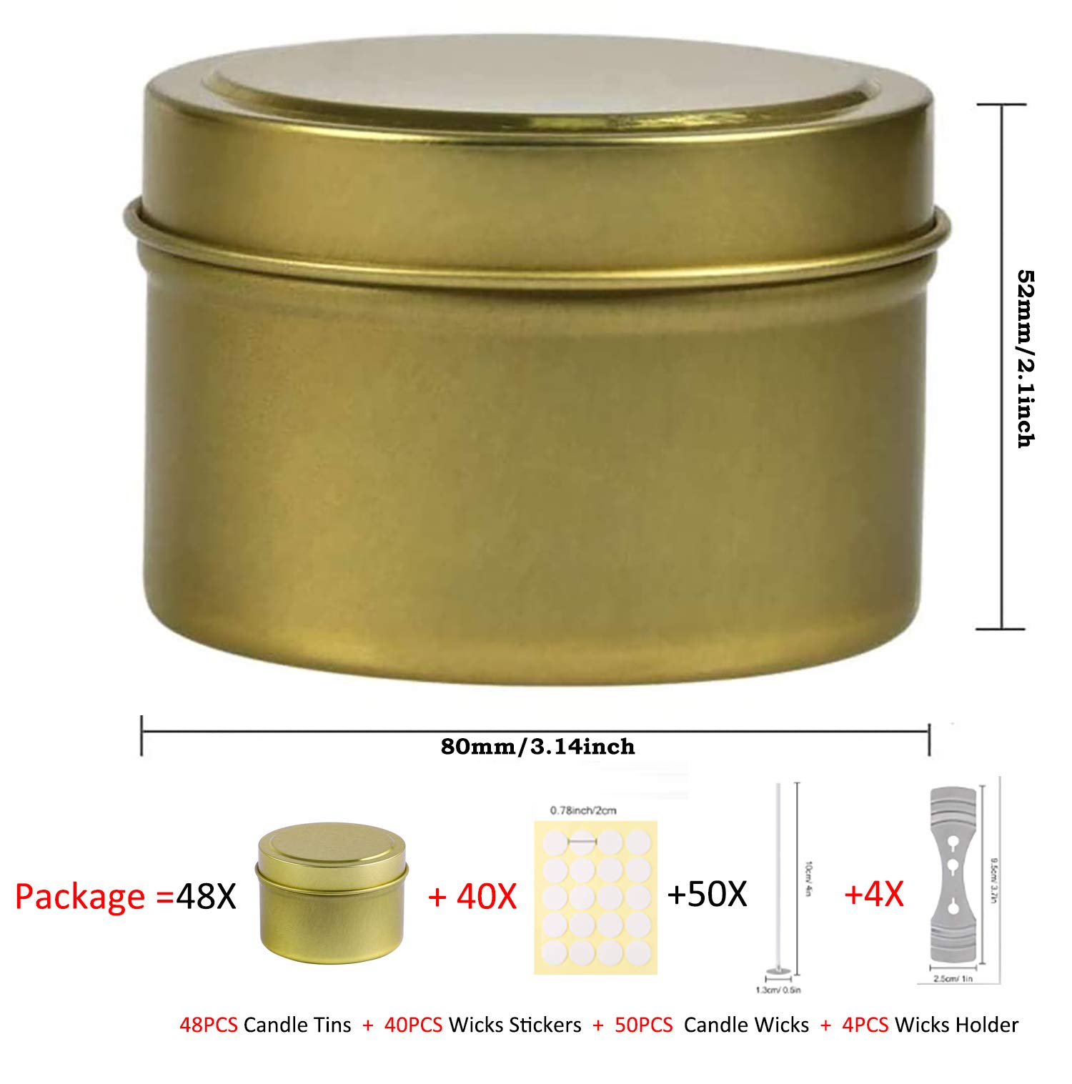 Los recipientes para Hacer Velas, los Kits para Hacer Velas Incluyen 48 latas Doradas de 8 onzas con Tapas, 50 mechas de algodón, 40 Pegatinas de Mecha, 4 Soportes de Mecha (48,8OZ)