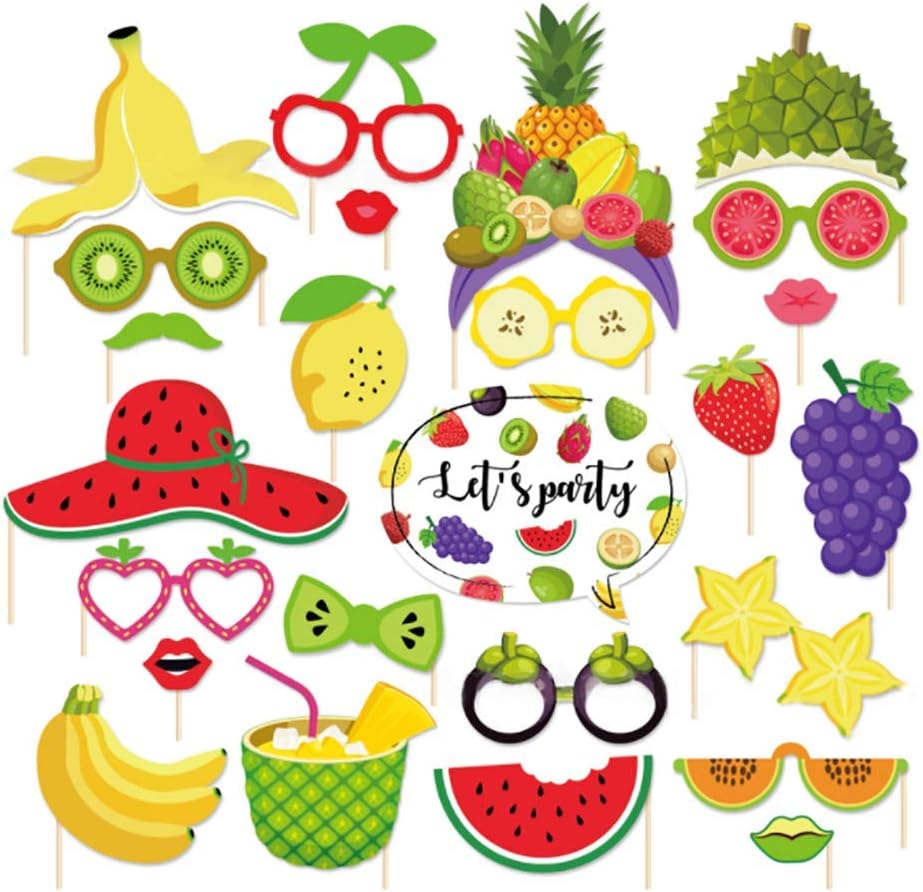 Tutti Frutti Photo Booth Props(25CT),Watermelon,Strawberry,Lemon,Grapefruit Photo Booth Props with Stick for Tutti Frutti/Luau/Tiki/Tropical/Hawaiian Party Supplies