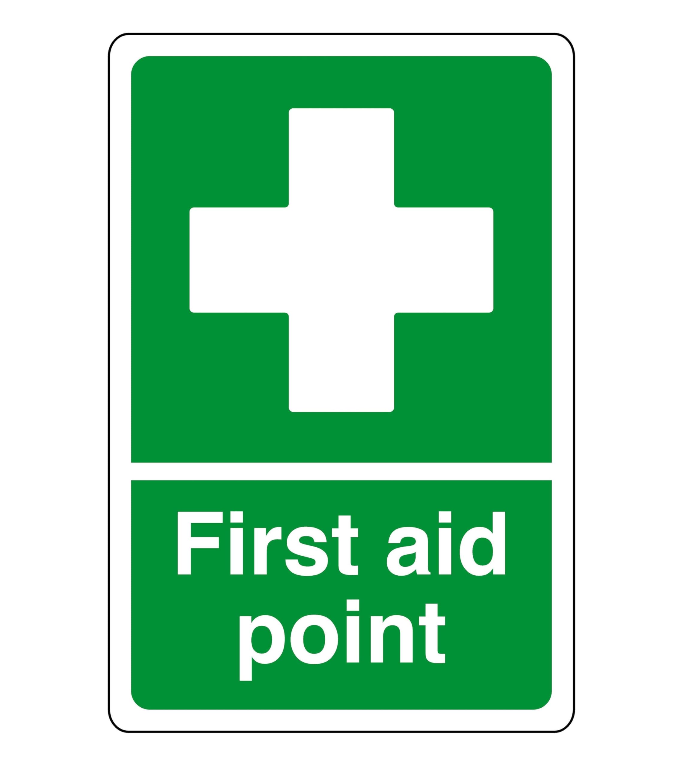 First aid point - safety sign - AED sign, first aid stickers, first aid kit - 1.2mm Rigid plastic for indoor/outdoor usage (400mm x 300mm) Viewing Distance within 14m.