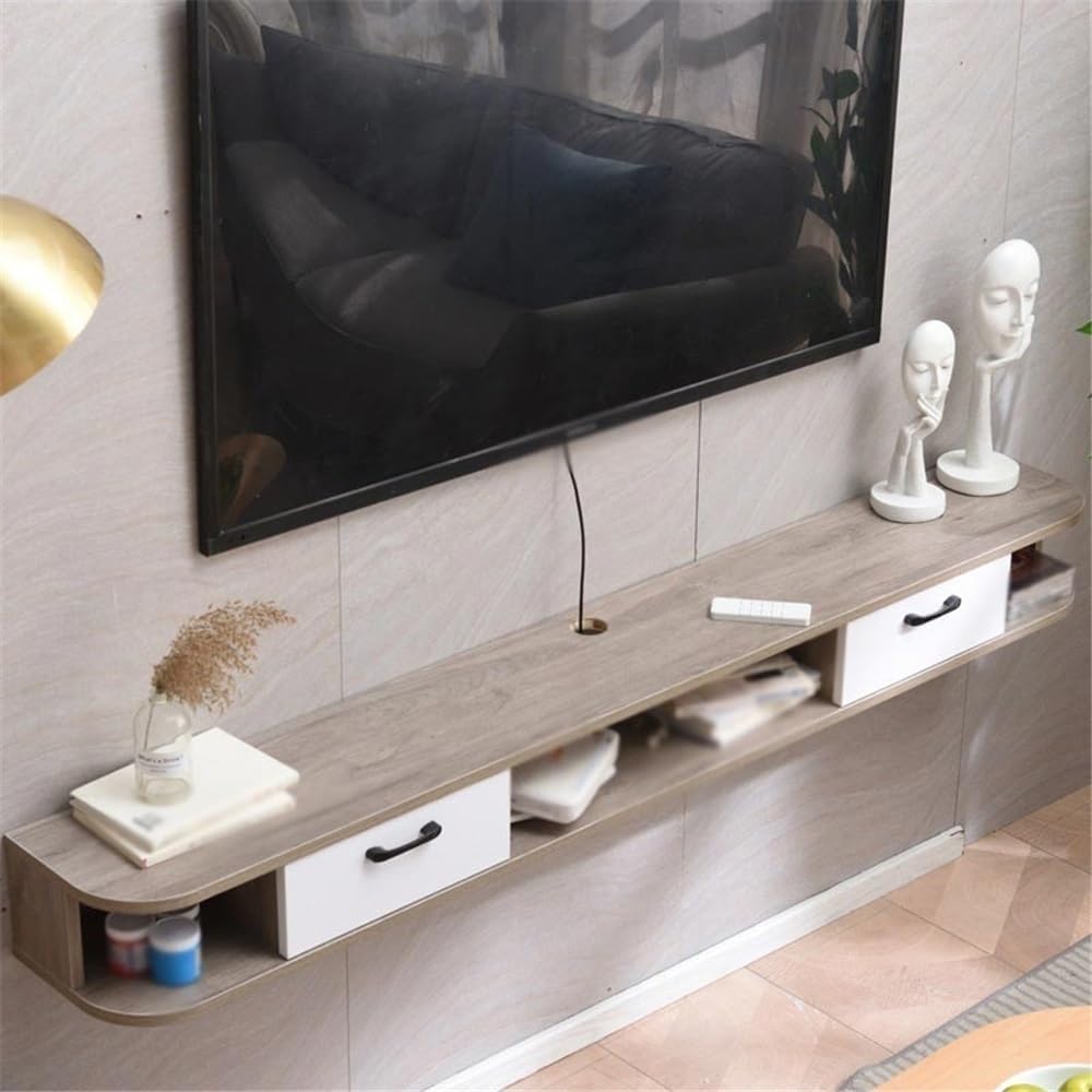 Stojak pod telewizor, wisząca podstawka pod telewizor, montowana na ścianie, do salonu, jadalni, sypialni, konsola TV (naturalny)