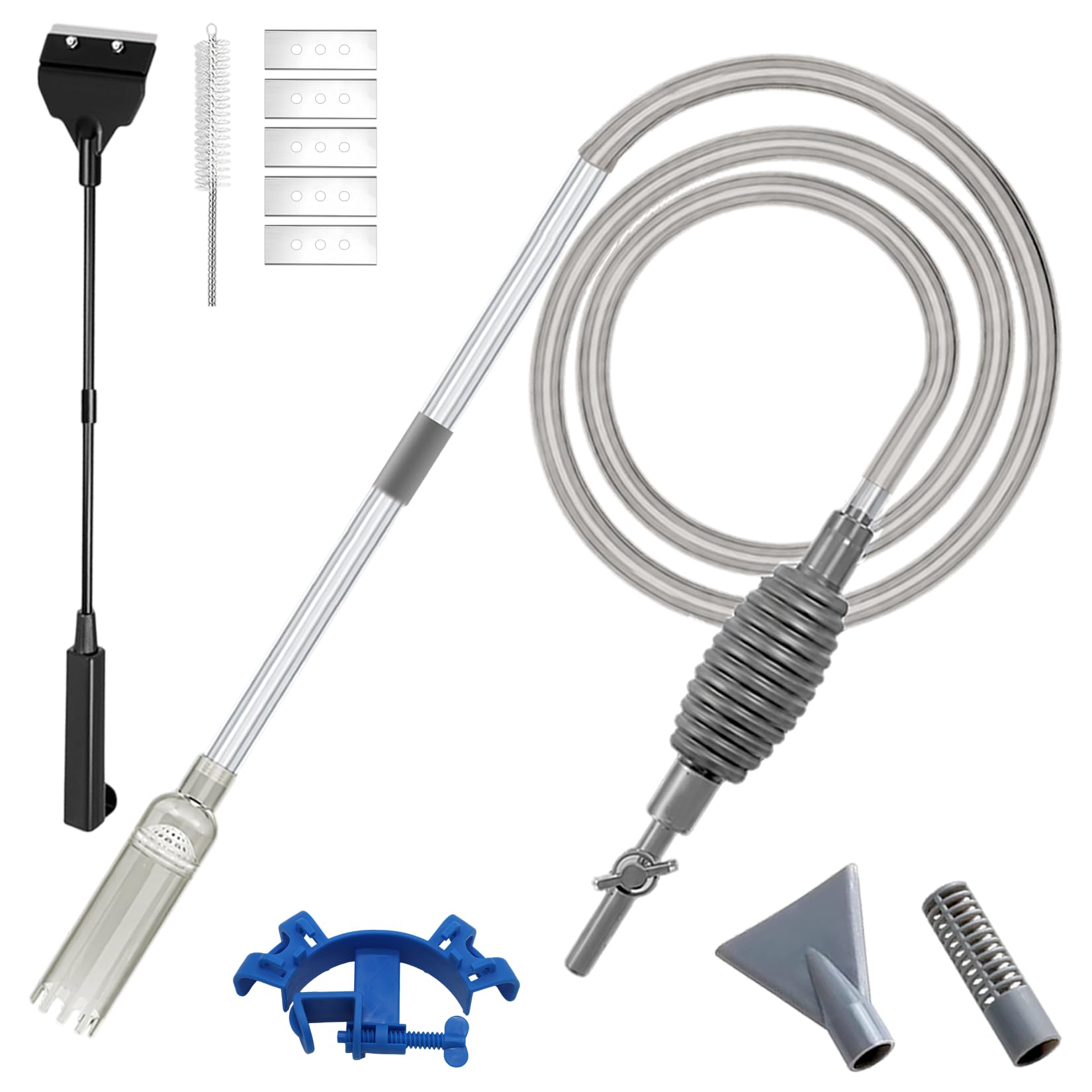 Herbst Aquarium Reiniger, 3.2m Mulmsauger Aquarium Set mit 2 in 1 Algenschaber für Fischwasserglas & Wasserwechsel Teichsauger mit Einstellbare Durchflussregelung Wasserwechsel Pumpe Sicher für Fische