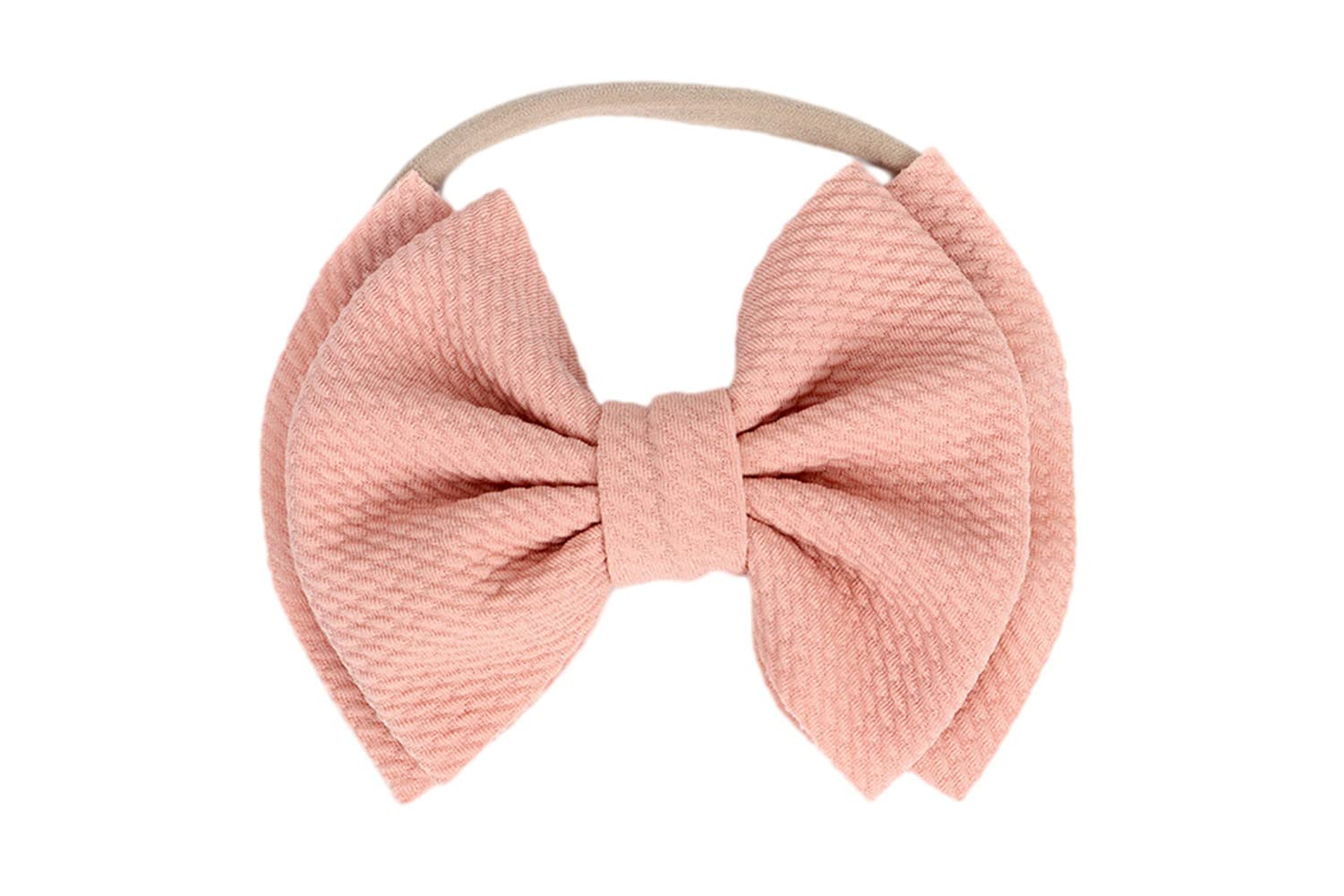 Koolgil Baby Girl's 5 Inches Soft Double Bow-knot Nylon Headband Toddler Headdress for Photography Party Festivals (Blush Pink)