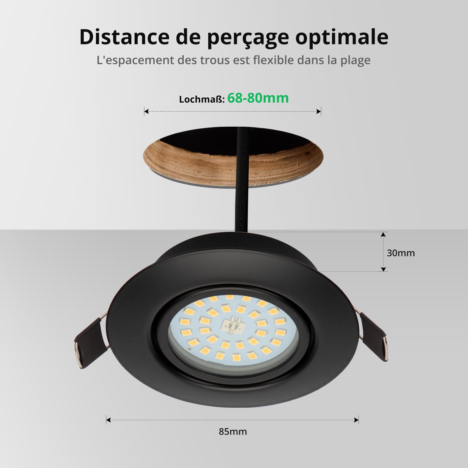 Bojim Spot LED Encastrable Salle de Bain IP65, 10x 5.5W Spot Extra Plat