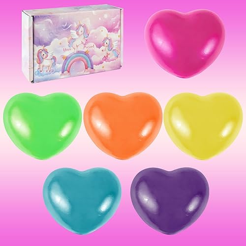 6 juguetes antiestrés en forma de corazón para adultos, juguetes para apretar para aliviar el estrés y la ansiedad, bolas de estrés, regalos para el