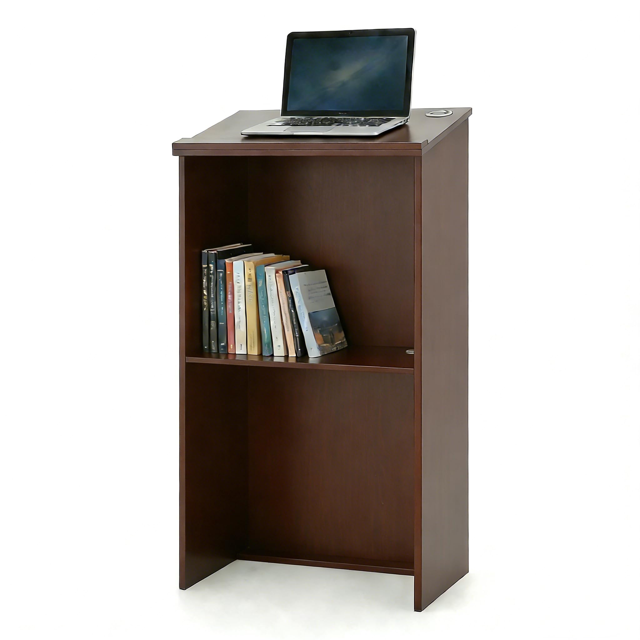 LIFEZEAL Podiumständer, Stehpult Rednerpult mit Kabellöcher, Präsentationspodium mit Lesefläche, Stehtisch Konferenzpult für Kirche, Büro, Seminar, 58 x 40 x 116,5 cm (Braun)