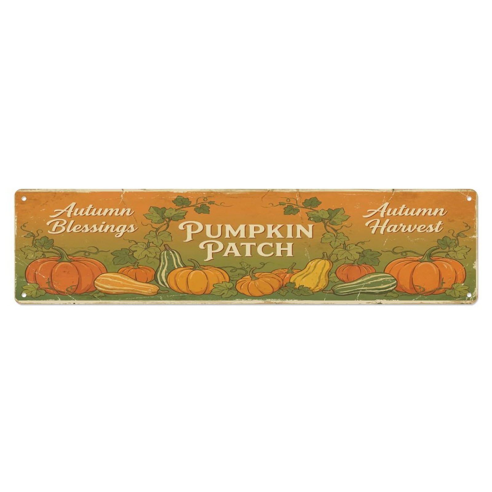 Olhnbad 4X16inch(10X40cm) Vintage Cottagecore Garden Pumpkin Patch Banner Metal Tin Sign