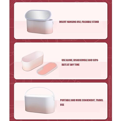 Miniatura 2 de Organizador de maquillaje de viaje con espejo, organizador portátil de cosméticos de viaje con luz LED, estuche de almacenamiento de maquillaje