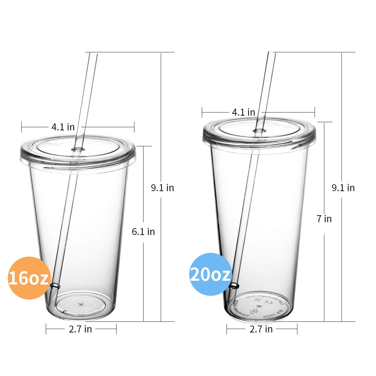 MEWAY Clear Classic Tumbler 20oz/4 PACK,Tritan Reusable Plastic Cup,PETG Material With Reusable Straw,more suitable for cold drinks, juice, crystal clear,fall resistant, Thin and not Fragile