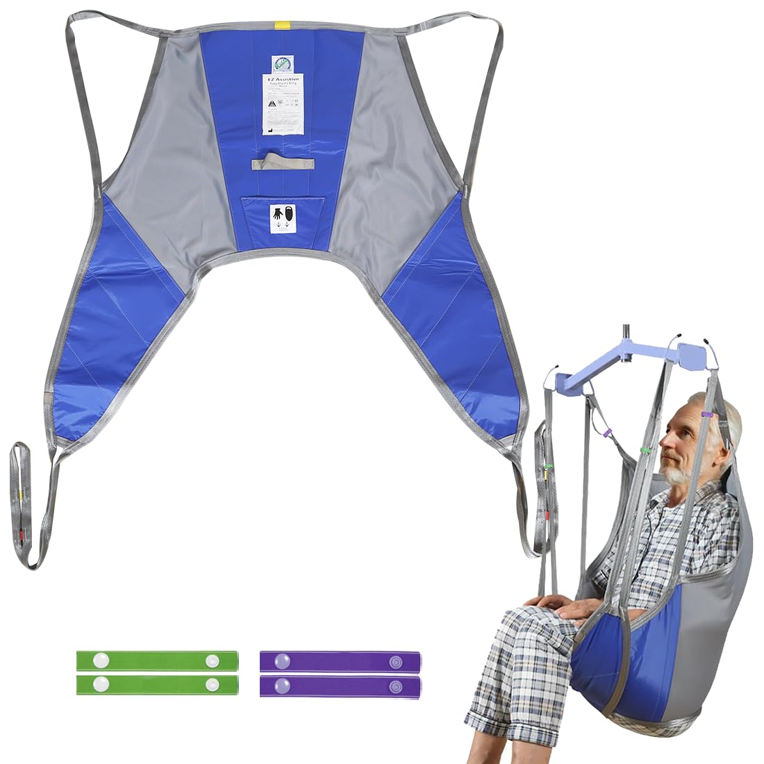 EZ Assistive Eslinga de elevación para pacientes de fácil ajuste con espalda baja, correa higiénica para traslado o baño de pacientes ancianos/postrados en cama, SWL 500 libras