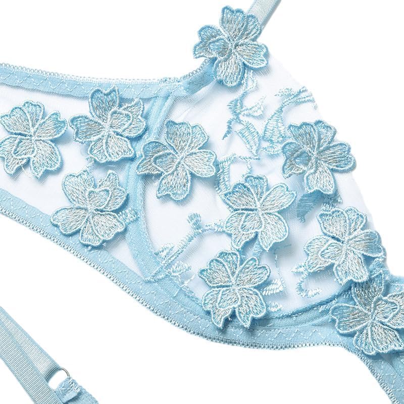 Lilosy Sexy Applique Floral Mesh Sheer Underwire Lingerie Set 2 Piece - Image 4