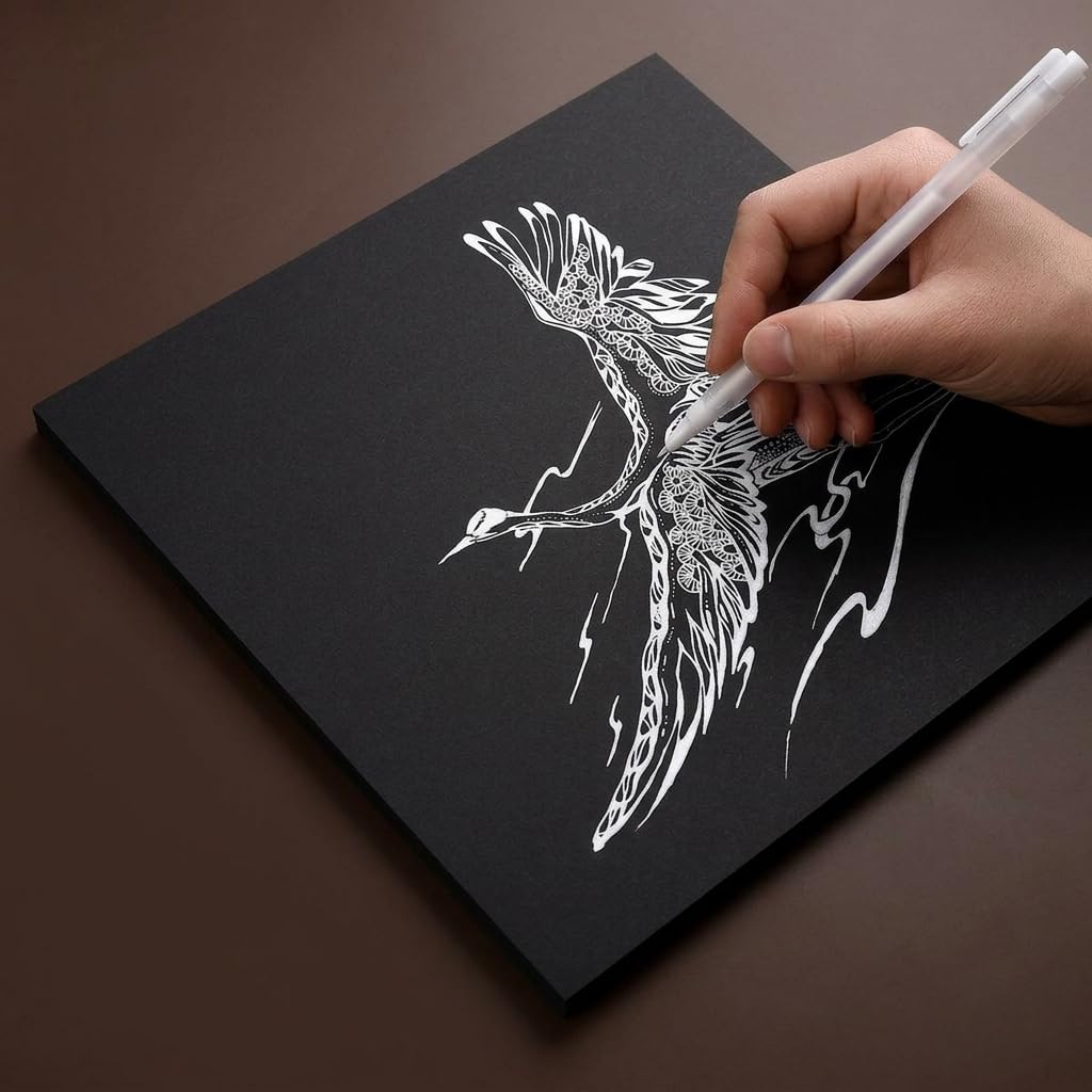 Foglio da Disegno Quadrato 50 Unità 250g per Illustrazioni Calligrafia Adatta per Laboratori Artistici E Corsi, Nero, 38cm