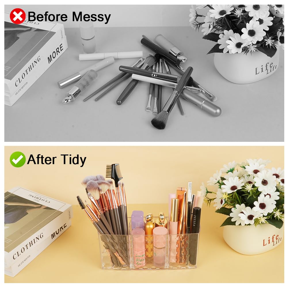 Alaoo 2-piece Makeup Brush Holder, 3 Slot Acrylic Makeup Brush Organiser - Image 3