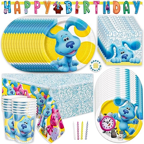 Blues Clues Birthday Decorations - Blues Clues Party Decorations | Officially Licensed | Serves 16 Guests With Table Cover Banner Plates Napkins Sticker