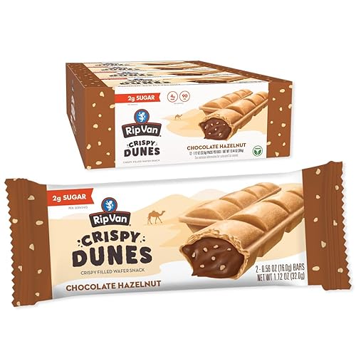 Rip Van Crispy Dunes - Palitos veganos de obleas de chocolate y avellanas, aperitivo keto bajo en calorías con relleno de crema de avellana, 90